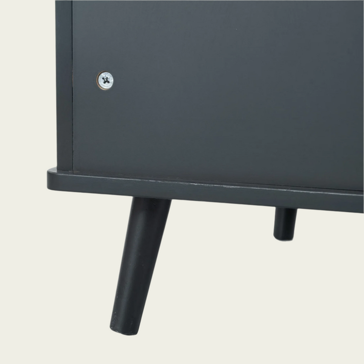 Cat Litter Box Furniture with Hidden Plug, 3 Doors Storage Bench Black and Walnut