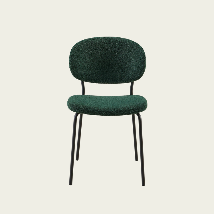 Dark Green Boucle Fabric Dining Chairs Set of 4, Mid-Century Modern Dining Chairs, Kitchen Dining Room Chairs, Curved BackrestUpholstered Boucle Dining Chair with Black Metal Legs