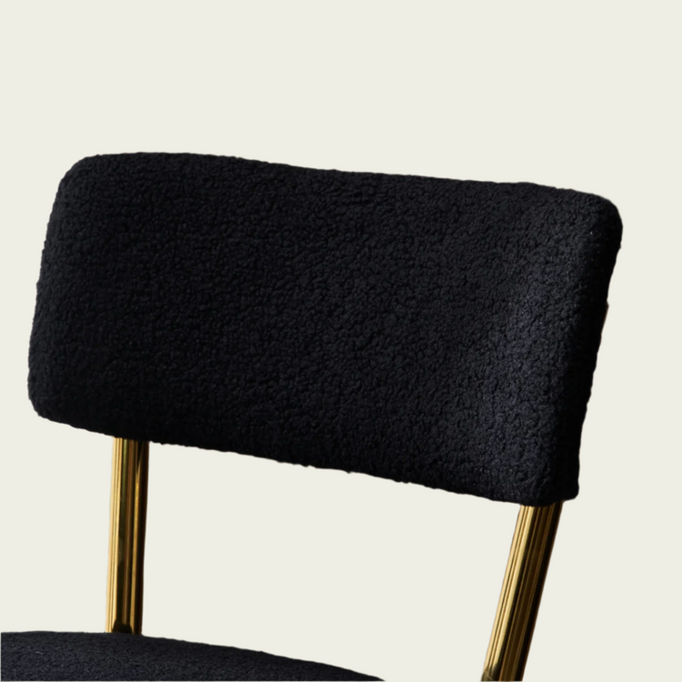 25" Mid century modern barstools| Black teddy upholstery| Gold metal frame| 25" height with footrest