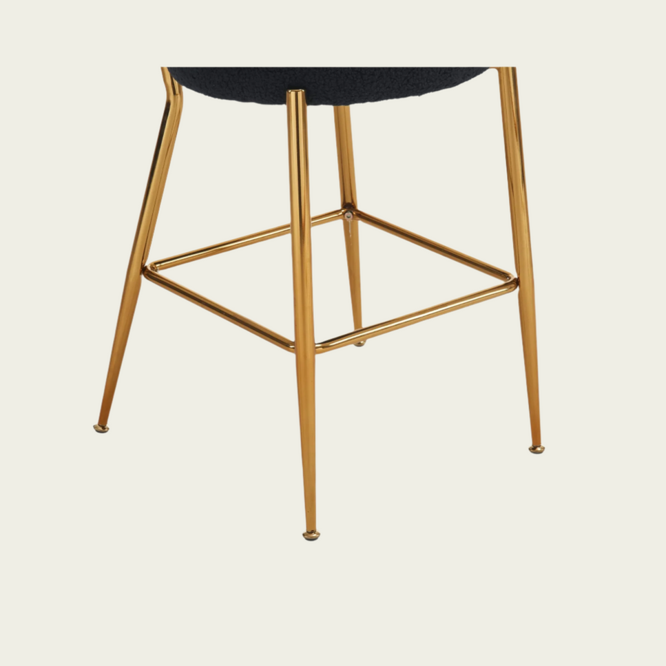 25" Mid century modern barstools| Black teddy upholstery| Gold metal frame| 25" height with footrest