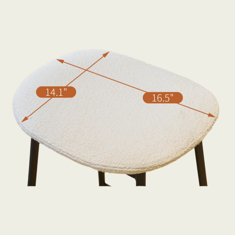 25" Retro backless Bar Stool | White boucle Seat | Dark Metal Frame | Wood Accent | set of 2