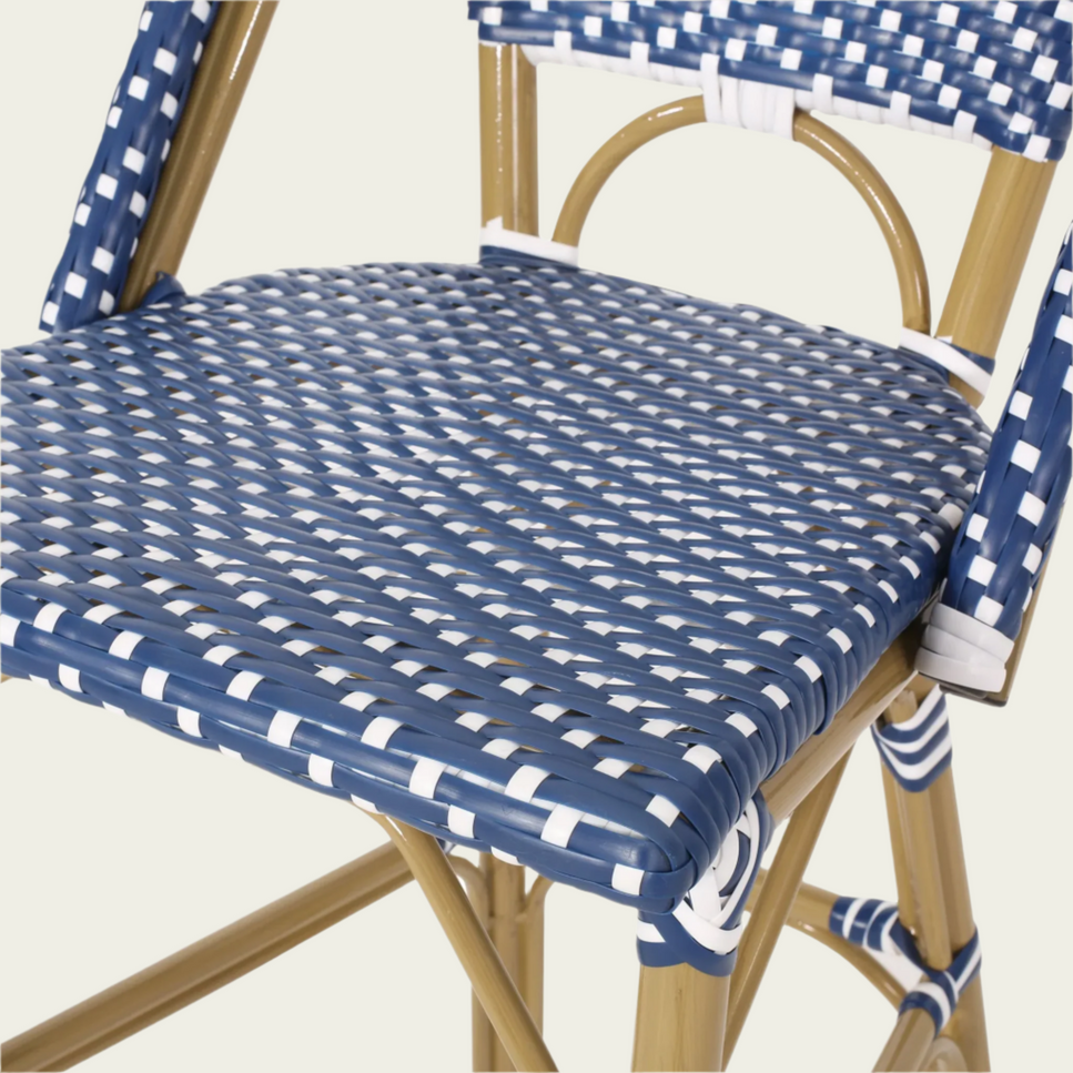29.5" Outdoor Rattan French Barstool| Dark Teal and White| Aluminum Frame & Bamboo Finish (set of 2)