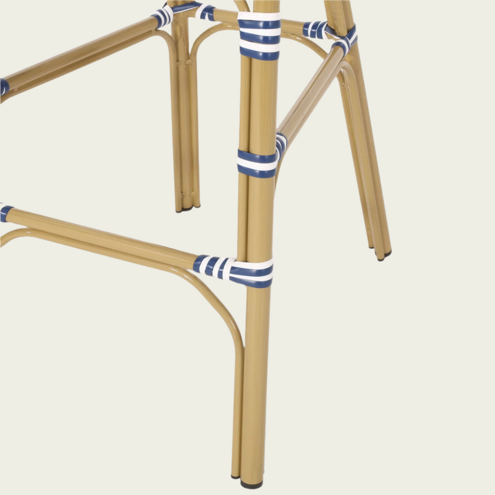 29.5" Outdoor Rattan French Barstool| Dark Teal and White| Aluminum Frame & Bamboo Finish (set of 2)