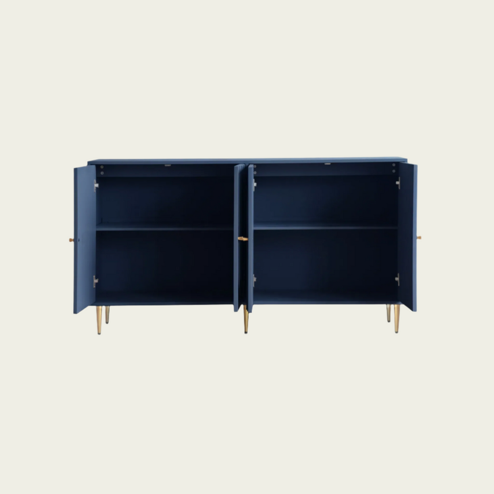 4 Door Blue Lacquered Wooden Storage Cabinet - Buffet Sideboard