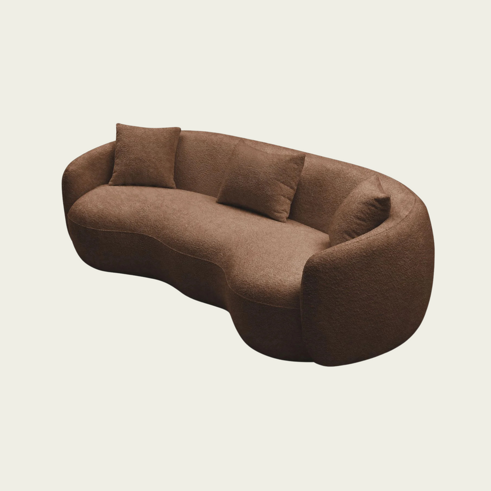 Mid Century Modern Curved Living Room Sofa, Boucle Fabric Couch for Bedroom, Office, Apartment, Brown