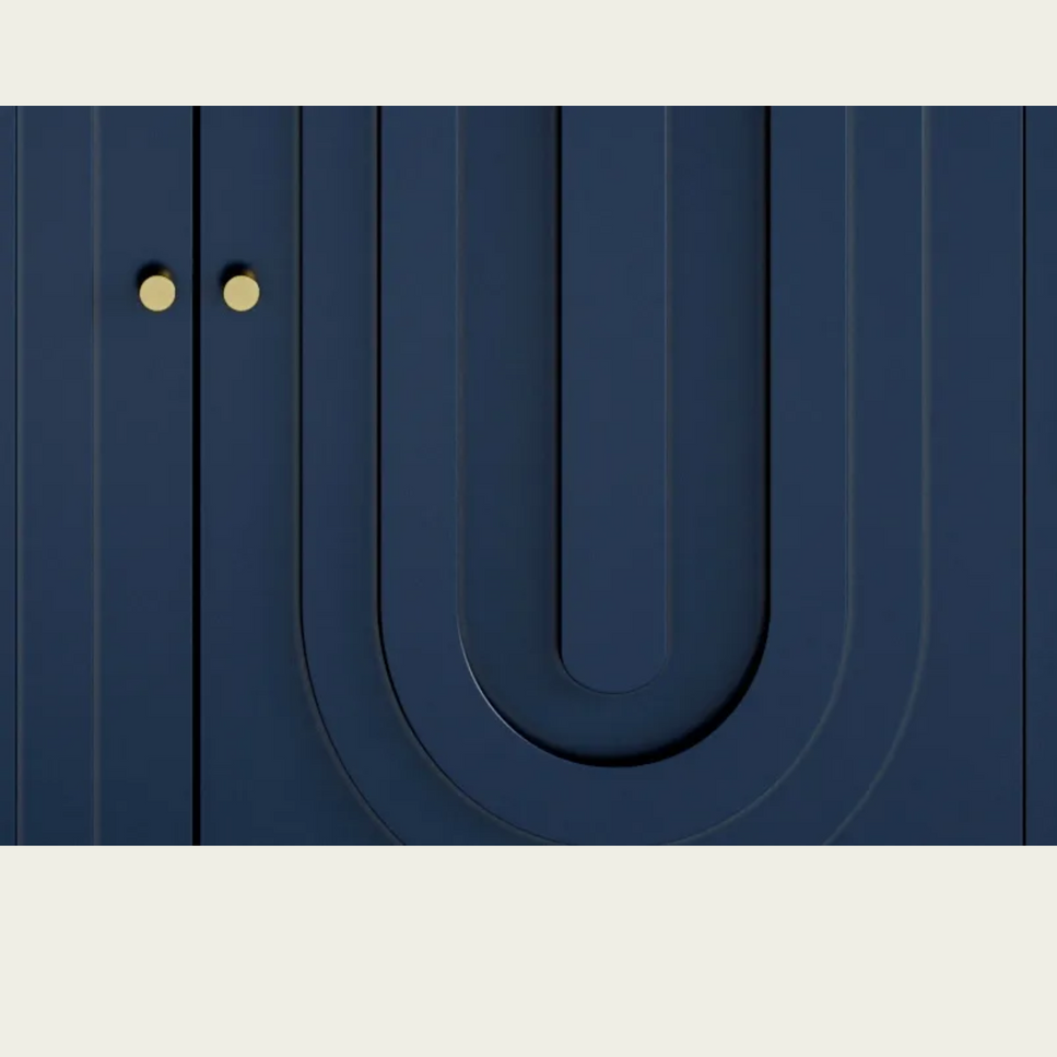 4 Door Blue Lacquered Wooden Storage Cabinet - Buffet Sideboard