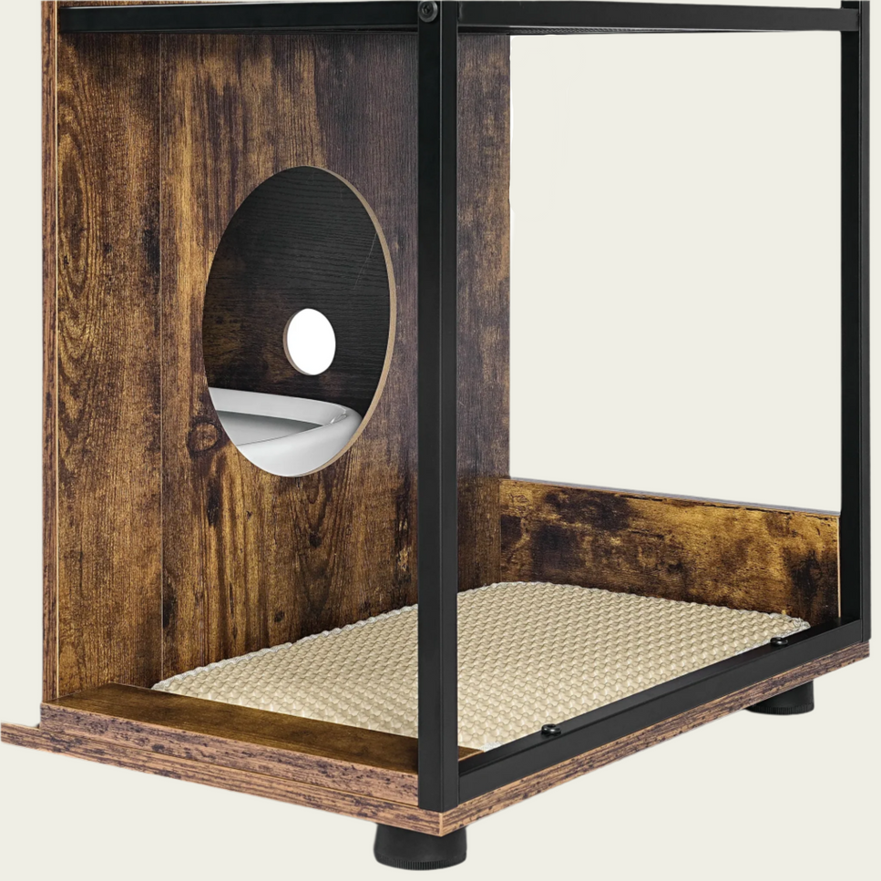 Double Cat Litter Box Furniture - 2 Hidden Litter Box Enclosure with mat - White & Walnut MDF