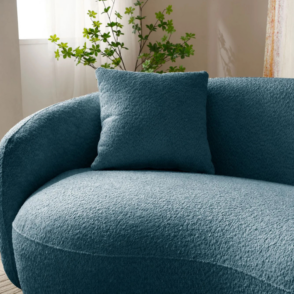 Modern Curved Sofa, Boucle Fabric Couch for Bedroom, Office, Apartment Blue