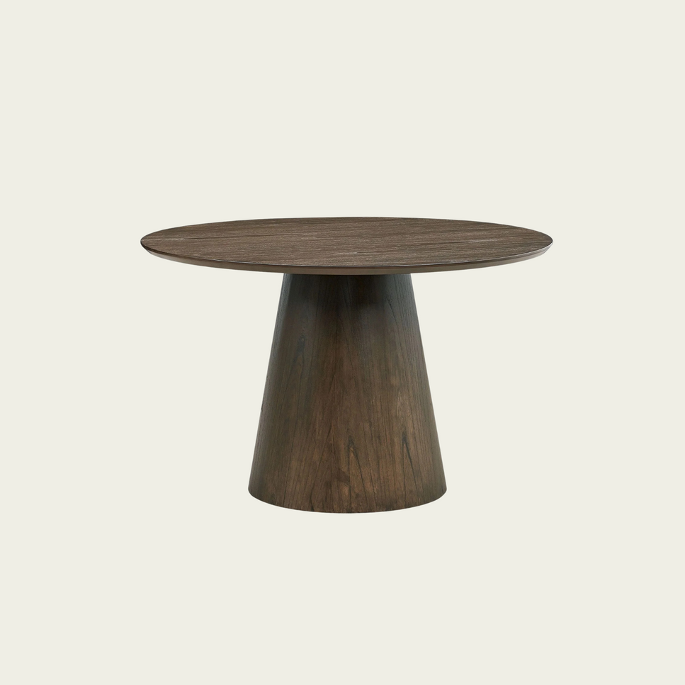 5-Piece Mid-Century Modern Dining Set | Open back boucle Upholstere wood chairs | Round Wood table