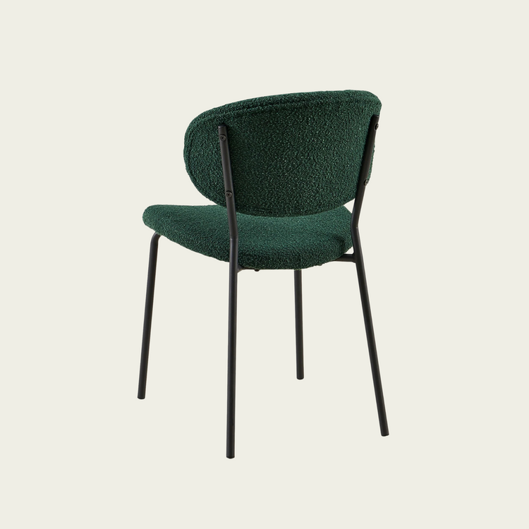Dark Green Boucle Fabric Dining Chairs Set of 4, Mid-Century Modern Dining Chairs, Kitchen Dining Room Chairs, Curved BackrestUpholstered Boucle Dining Chair with Black Metal Legs