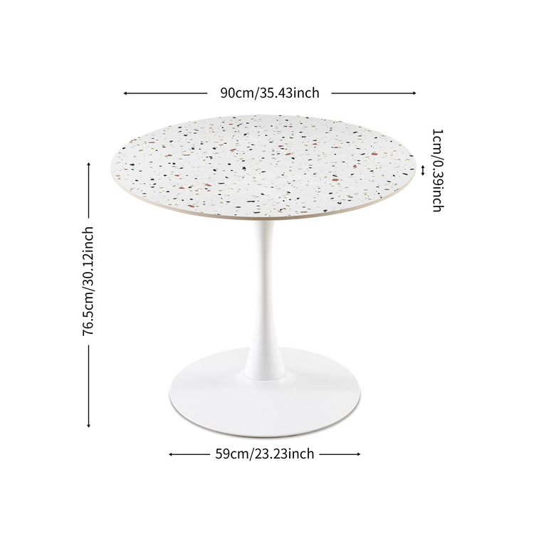 Mid-Century Round Dinning Tulip Table | MDF Top with Terrazzo Effect, Round Pedestal Base