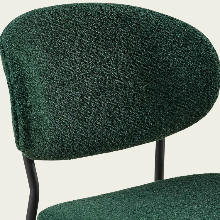 Dark Green Boucle Fabric Dining Chairs Set of 4, Mid-Century Modern Dining Chairs, Kitchen Dining Room Chairs, Curved BackrestUpholstered Boucle Dining Chair with Black Metal Legs
