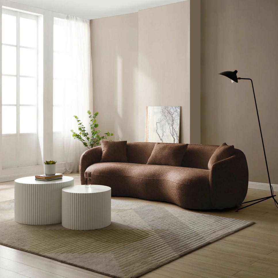 Mid Century Modern Curved Living Room Sofa, Boucle Fabric Couch for Bedroom, Office, Apartment, Brown