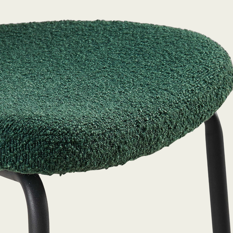 Dark Green Boucle Fabric Dining Chairs Set of 4, Mid-Century Modern Dining Chairs, Kitchen Dining Room Chairs, Curved BackrestUpholstered Boucle Dining Chair with Black Metal Legs