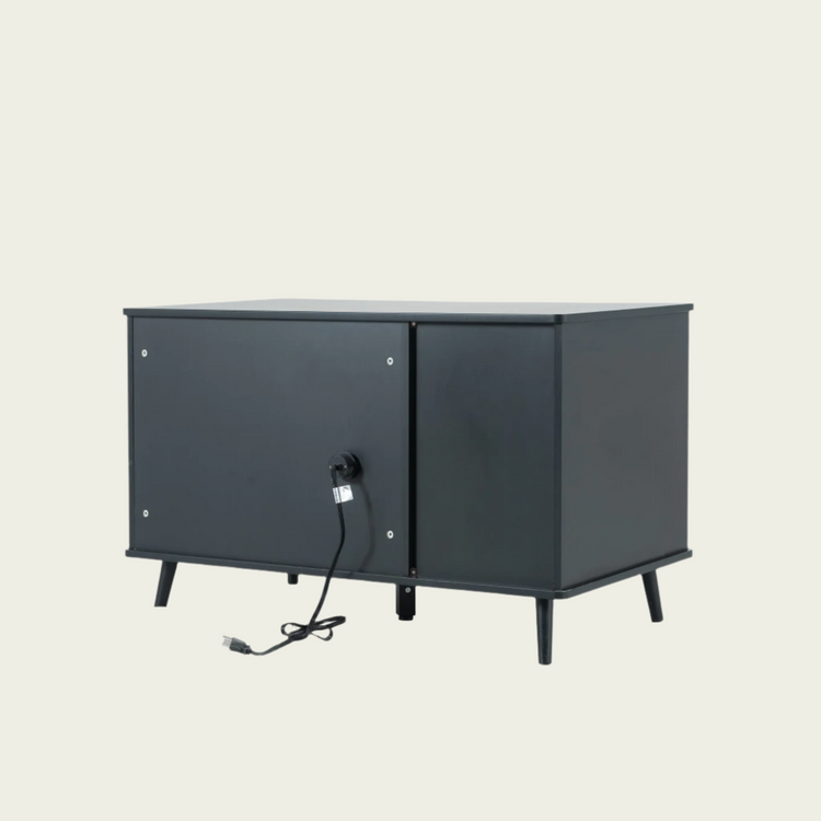 Cat Litter Box Furniture with Hidden Plug, 3 Doors Storage Bench Black and Walnut