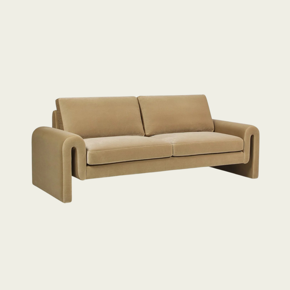 Arched armrest two-seater sofa | Velvet beige upholstery