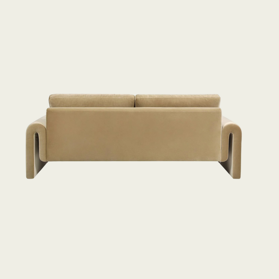Arched armrest two-seater sofa | Velvet beige upholstery