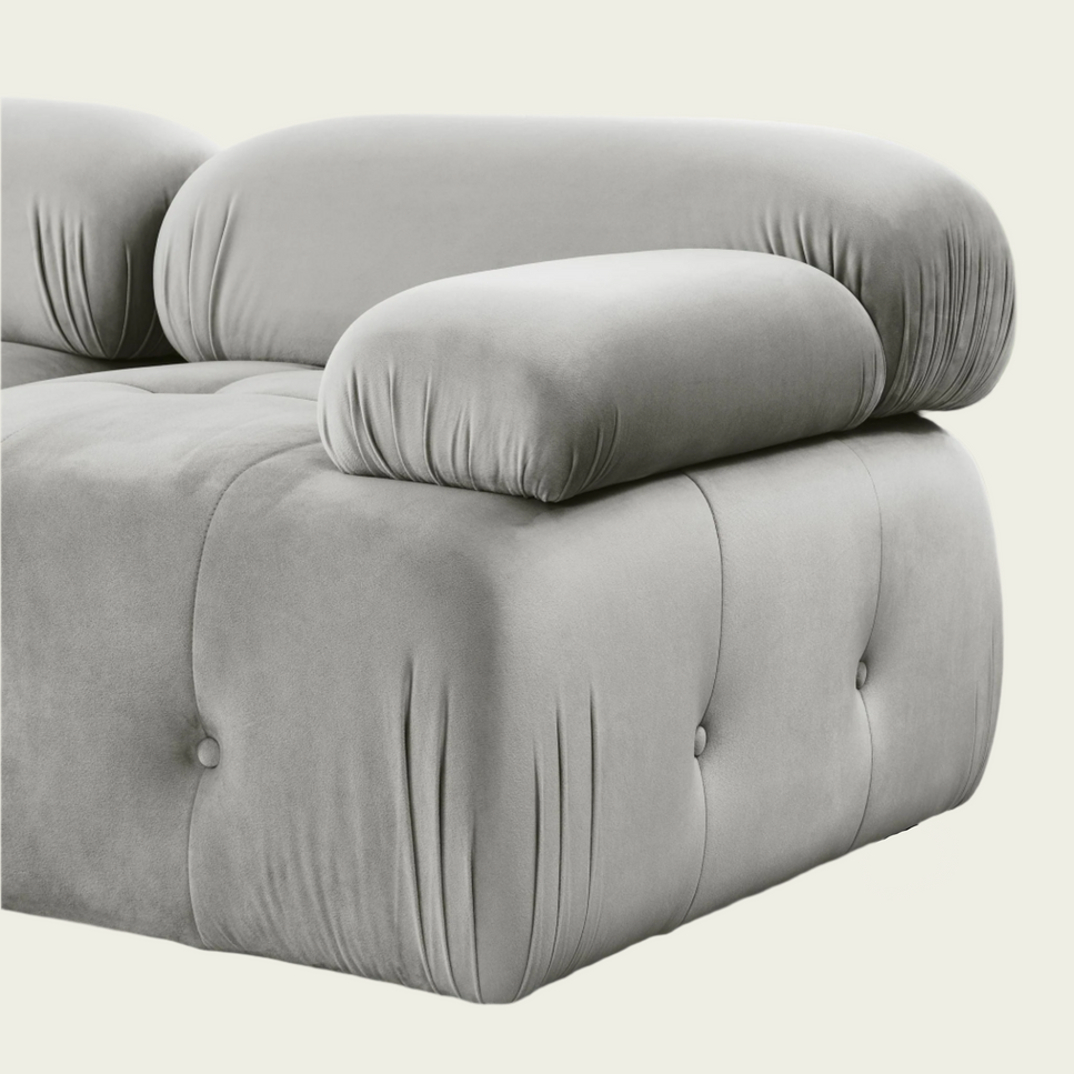 Button Tufted Modular Sectional Sofa with Reversible Ottoman | Grey velvet upholstery
