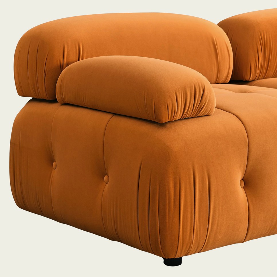 Button Tufted Modular Sectional Sofa with Reversible Ottoman | Orange Velvet upholstery