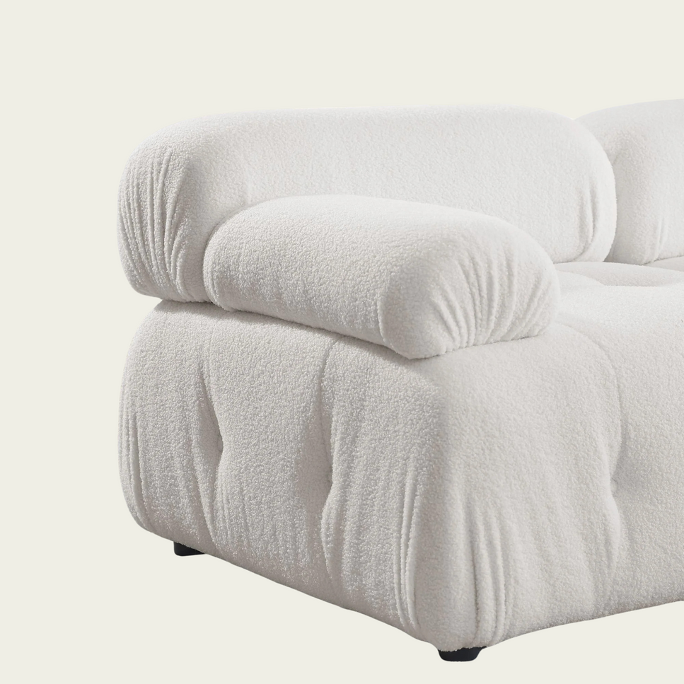 Button Tufted Modular Sectional Sofa with Reversible Ottoman | White teddy sherpa upholstery