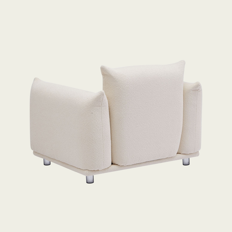 Mid-Century Modern 1 seat armchair| White lambswool sherpa Upholstery| Extra Deep Seat & metal legs