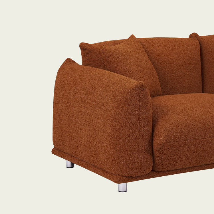Mid-Century Modern 3-Seater Couch | Orange Boucle Upholstery | Extra Deep Seat | metal legs