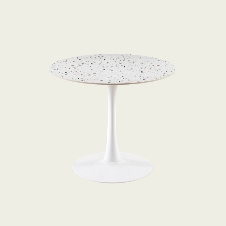 Mid-Century Round Dinning Tulip Table | MDF Top with Terrazzo Effect, Round Pedestal Base