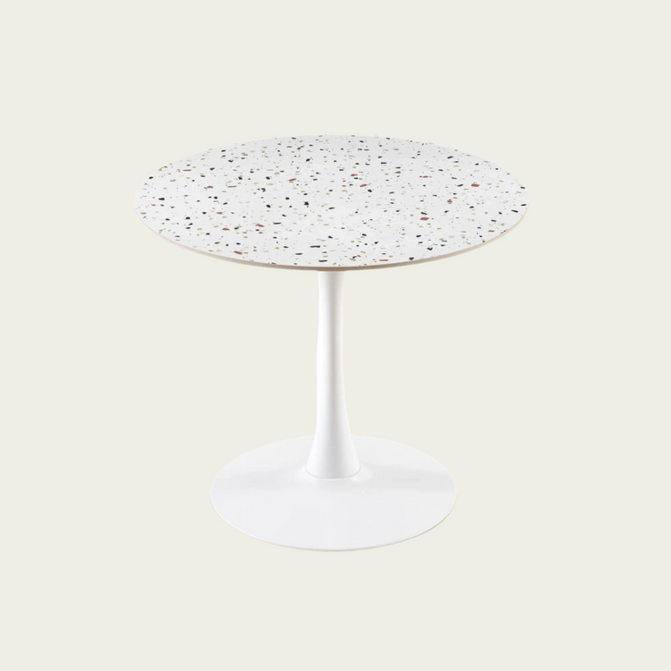 Mid-Century Round Dinning Tulip Table | MDF Top with Terrazzo Effect, Round Pedestal Base
