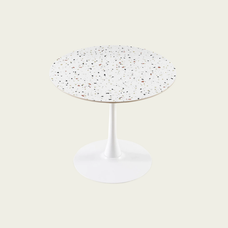 Mid-Century Round Dinning Tulip Table | MDF Top with Terrazzo Effect, Round Pedestal Base