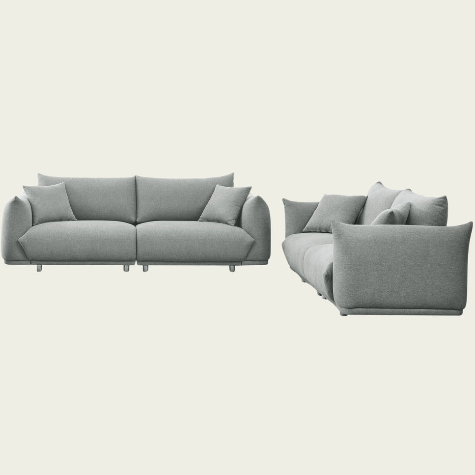 Mid century modern loveseat | Grey upholstery | Wood Frame & Metal Legs | 2 Matching Pillows