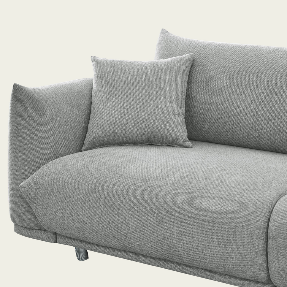 Mid century modern loveseat | Grey upholstery | Wood Frame & Metal Legs | 2 Matching Pillows