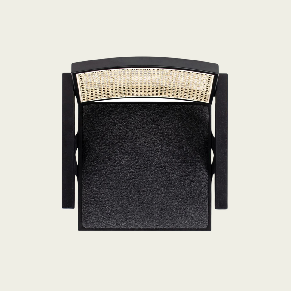 Milan 25.5" Modern Resin Webbing Back Bar Stool with Arms, Set of 3, Ebony Black Boucle