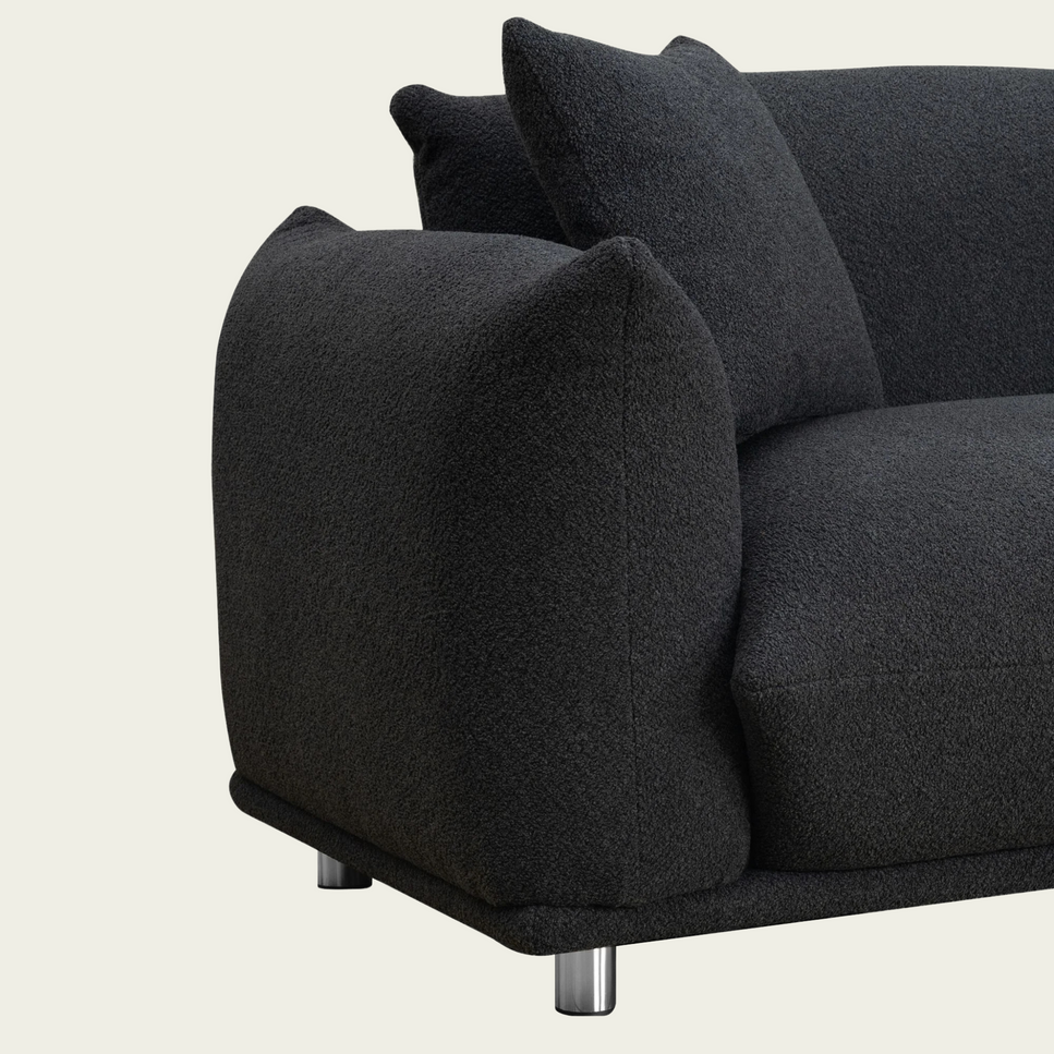Oversized Loveseat | Black sherpa upholstery | Solid Wood Frame | Metal Legs | 2 Matching Pillows