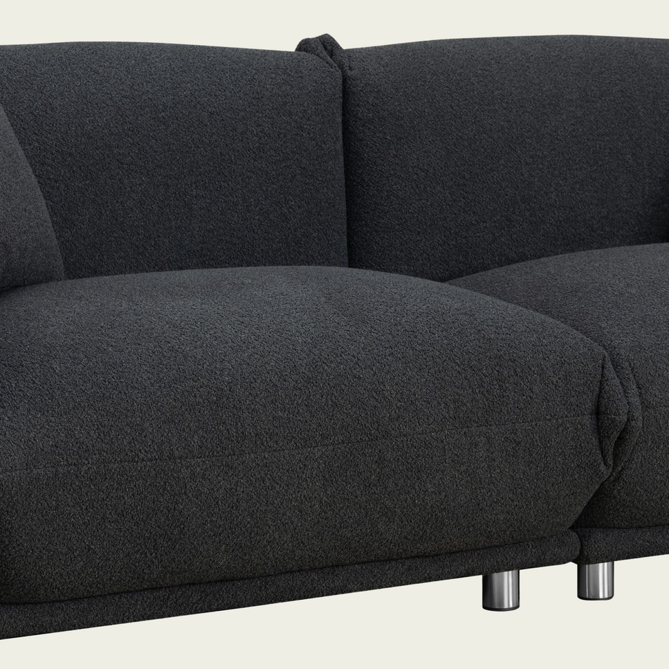 Oversized Loveseat | Black sherpa upholstery | Solid Wood Frame | Metal Legs | 2 Matching Pillows