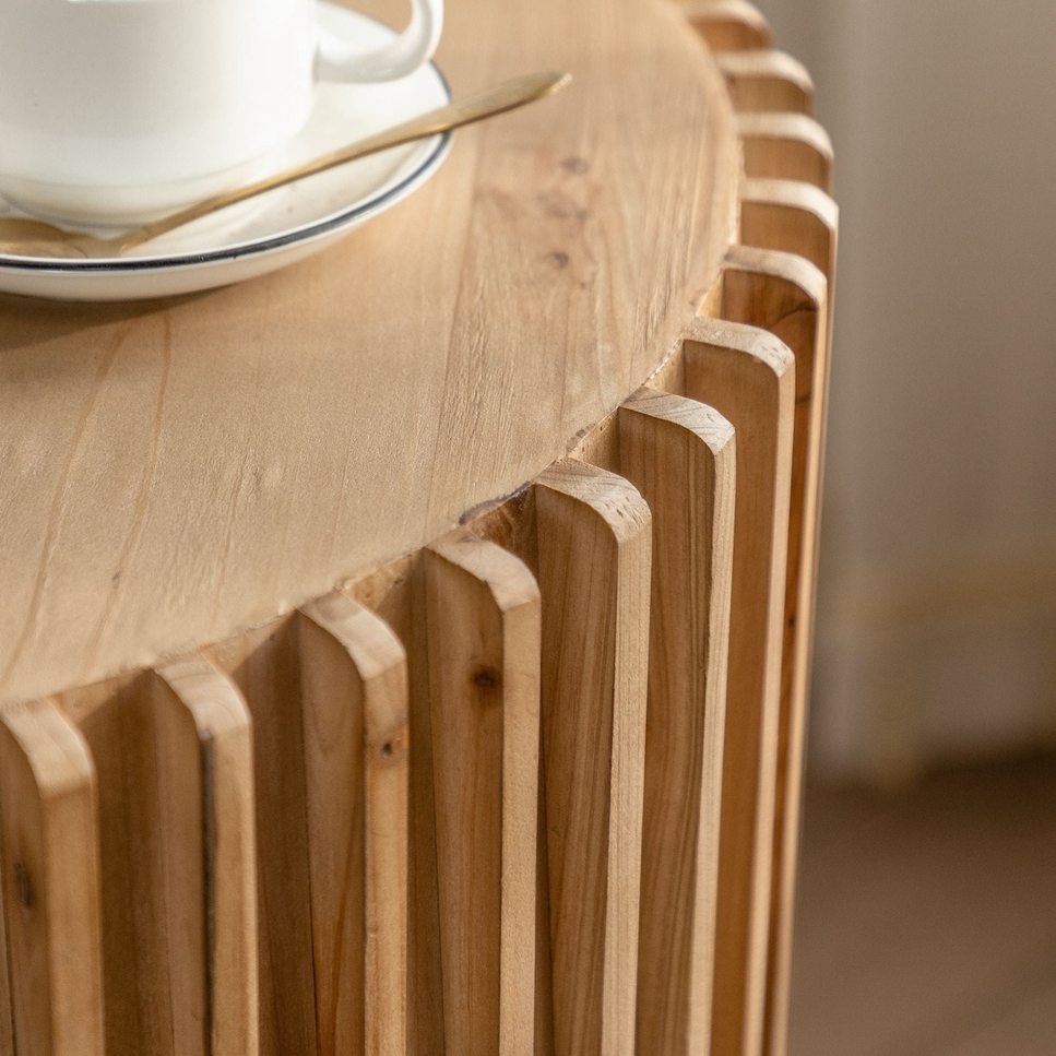Retro Cylindrical Coffee Table with Vertical Texture Relief Design | Tree Log imitation