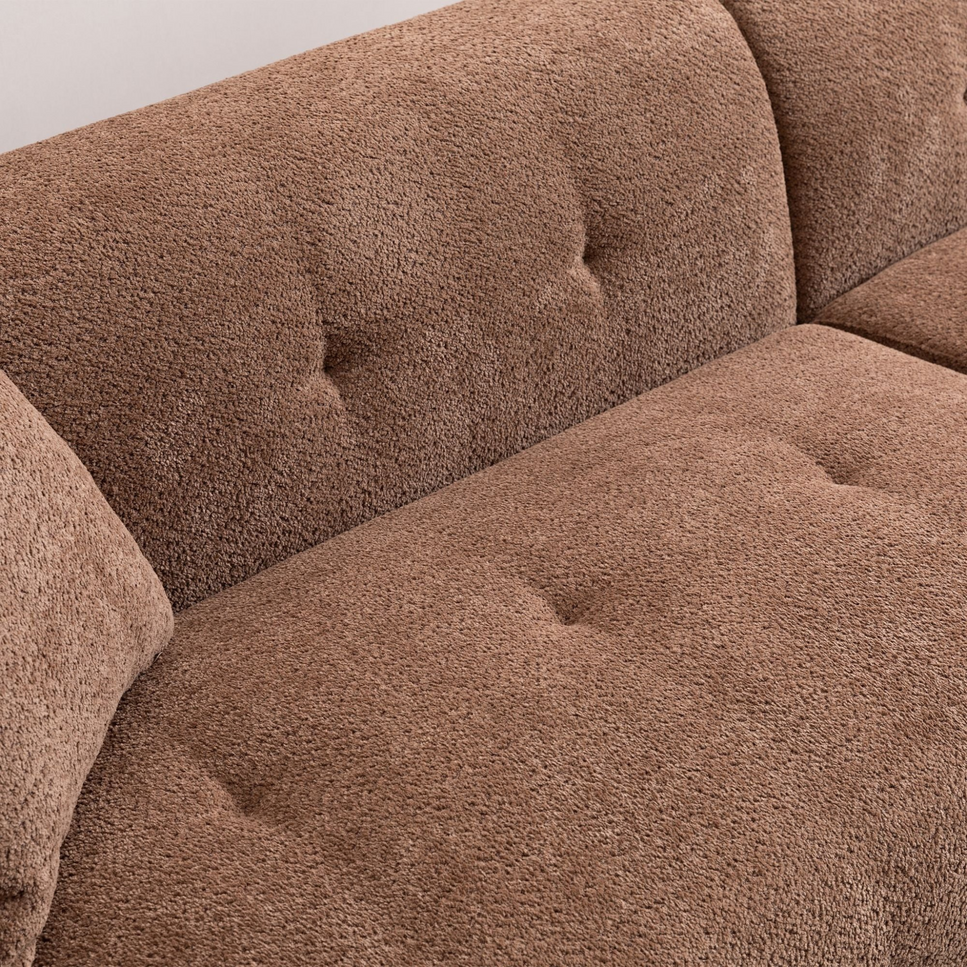 Retro L-shaped button tufted sofa | Soft brown upholstery | angular armrest