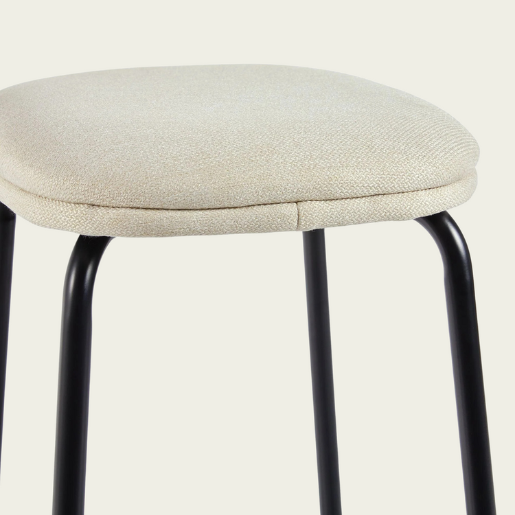 Retro backless counter Stool | Ivory seat upholstery | Dark Metal Frame | set of 2