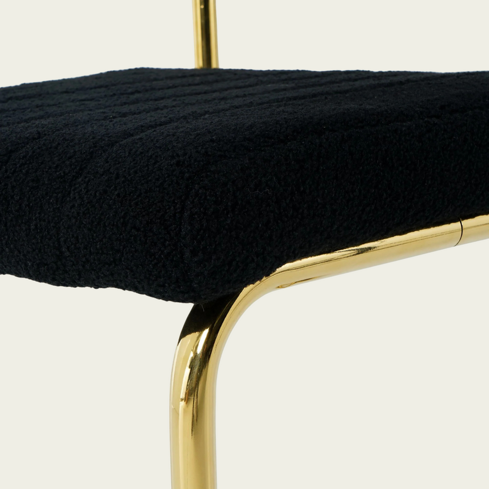 Retro cantilever chair | Black flannel upholstery |Gold metal frame