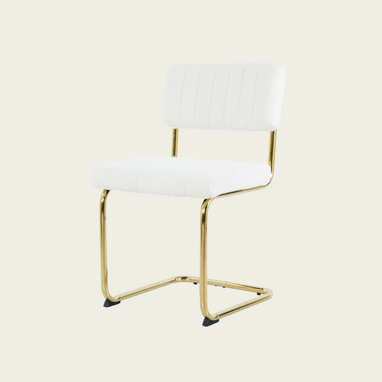 Retro cantilever chair | White flannel upholstery |Gold metal frame