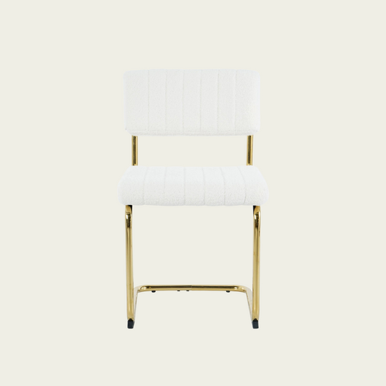 Retro cantilever chair | White flannel upholstery |Gold metal frame