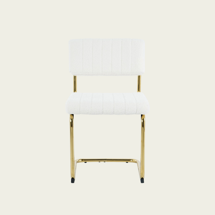 Retro cantilever chair | White flannel upholstery |Gold metal frame