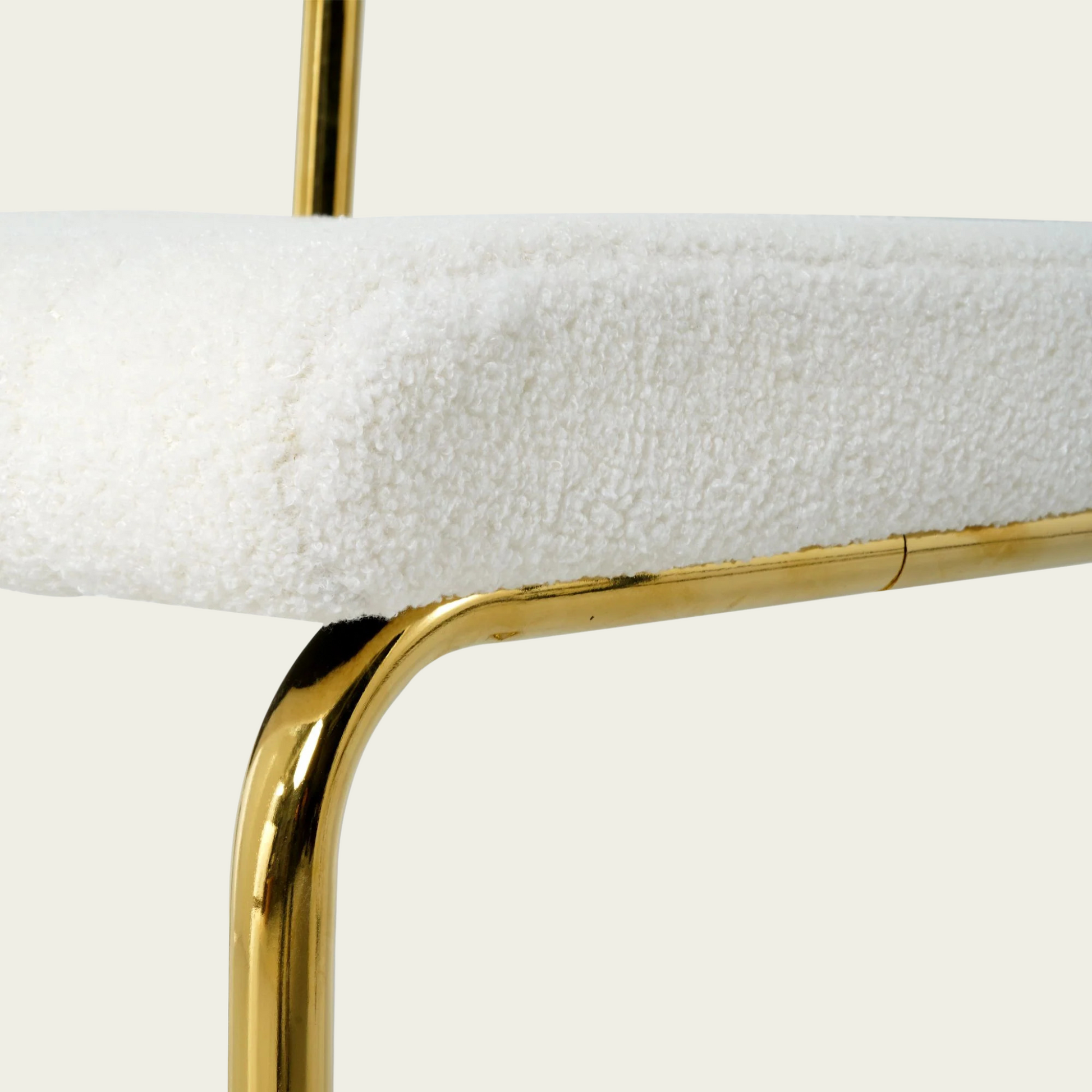 Retro cantilever chair | White flannel upholstery |Gold metal frame