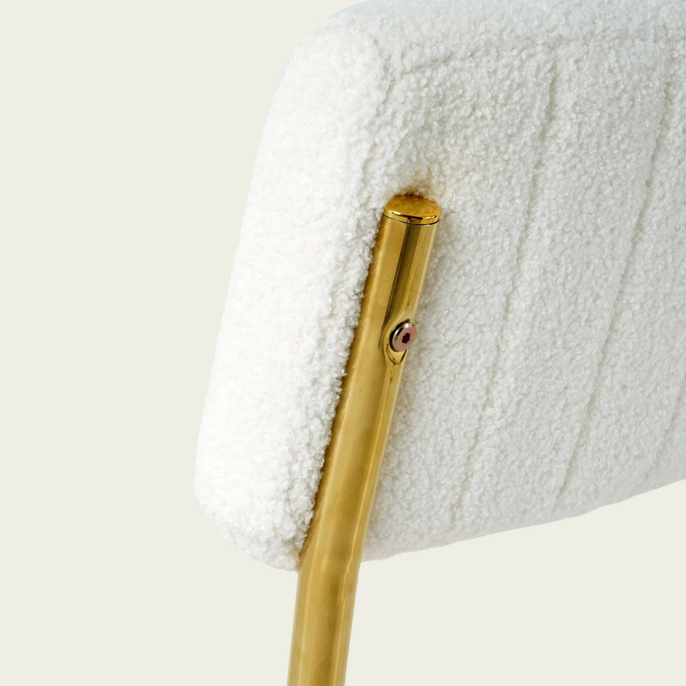 Retro cantilever chair | White flannel upholstery |Gold metal frame