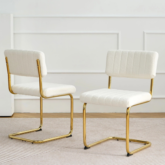 Retro cantilever chair | White flannel upholstery |Gold metal frame