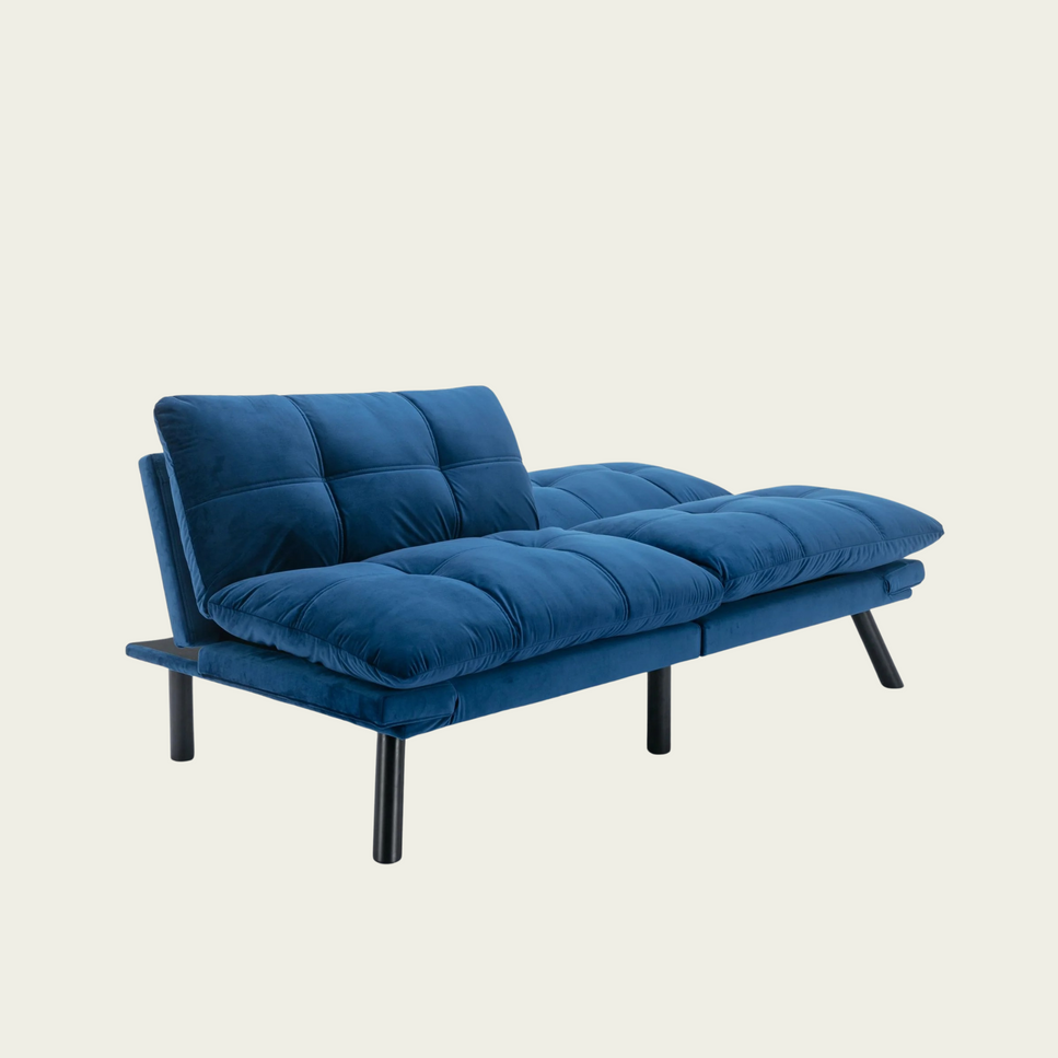 Retro folding backrest armless couch| Tufted Pillow backrest & seat cushions| Black velvet