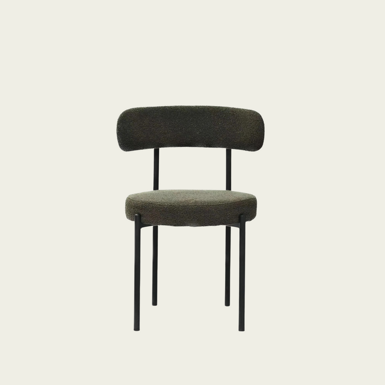 Set of 2 Mid-Century Modern open back chairs | curved backrest & round seating | green boucle fabric