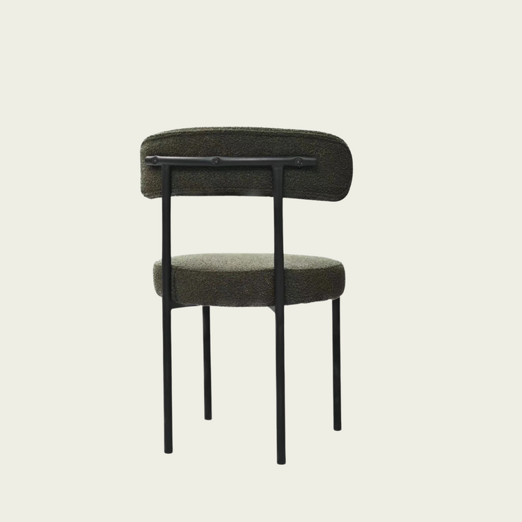 Set of 2 Mid-Century Modern open back chairs | curved backrest & round seating | green boucle fabric