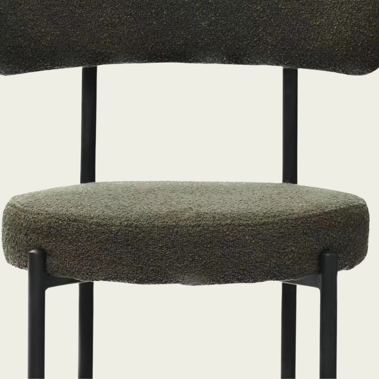 Set of 2 Mid-Century Modern open back chairs | curved backrest & round seating | green boucle fabric