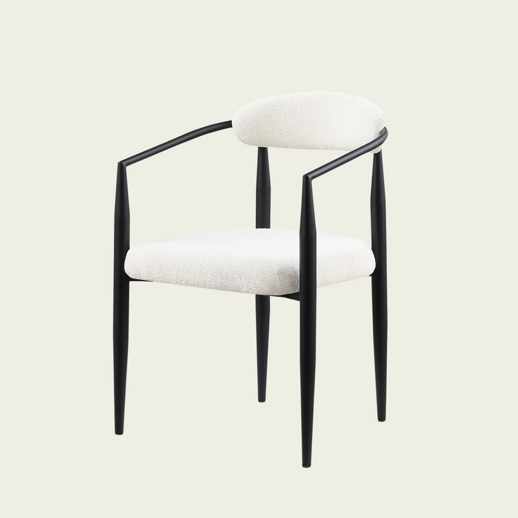 Set of 2 Mid-century modern backrest chairs | needle metal frame & White sherpa upholstery 11