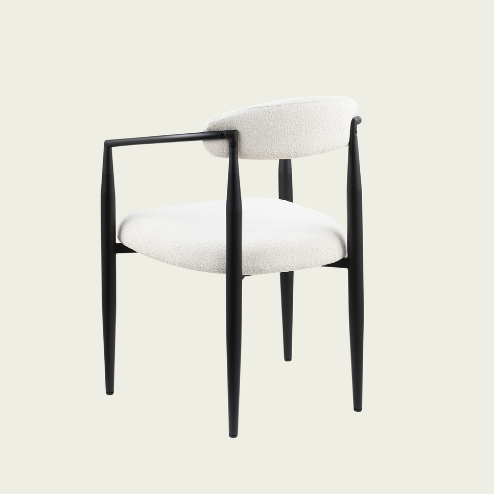 Set of 2 Mid-century modern backrest chairs | needle metal frame & White sherpa upholstery 55